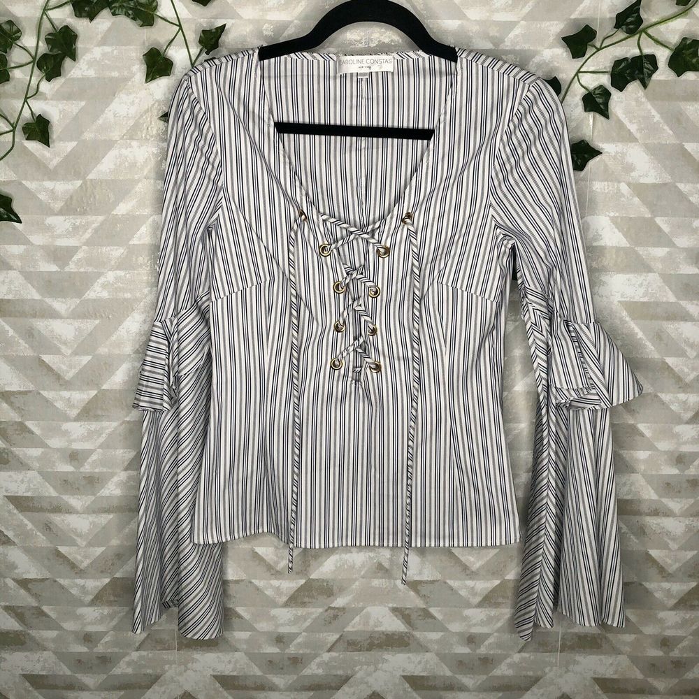 Caroline Constas Bell Sleeve Lace up grommet top